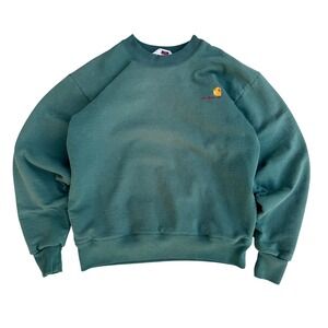 Vintage 90s Carhartt Crewneck Sweatshirt Green Thermal Lined Waffle Large K03